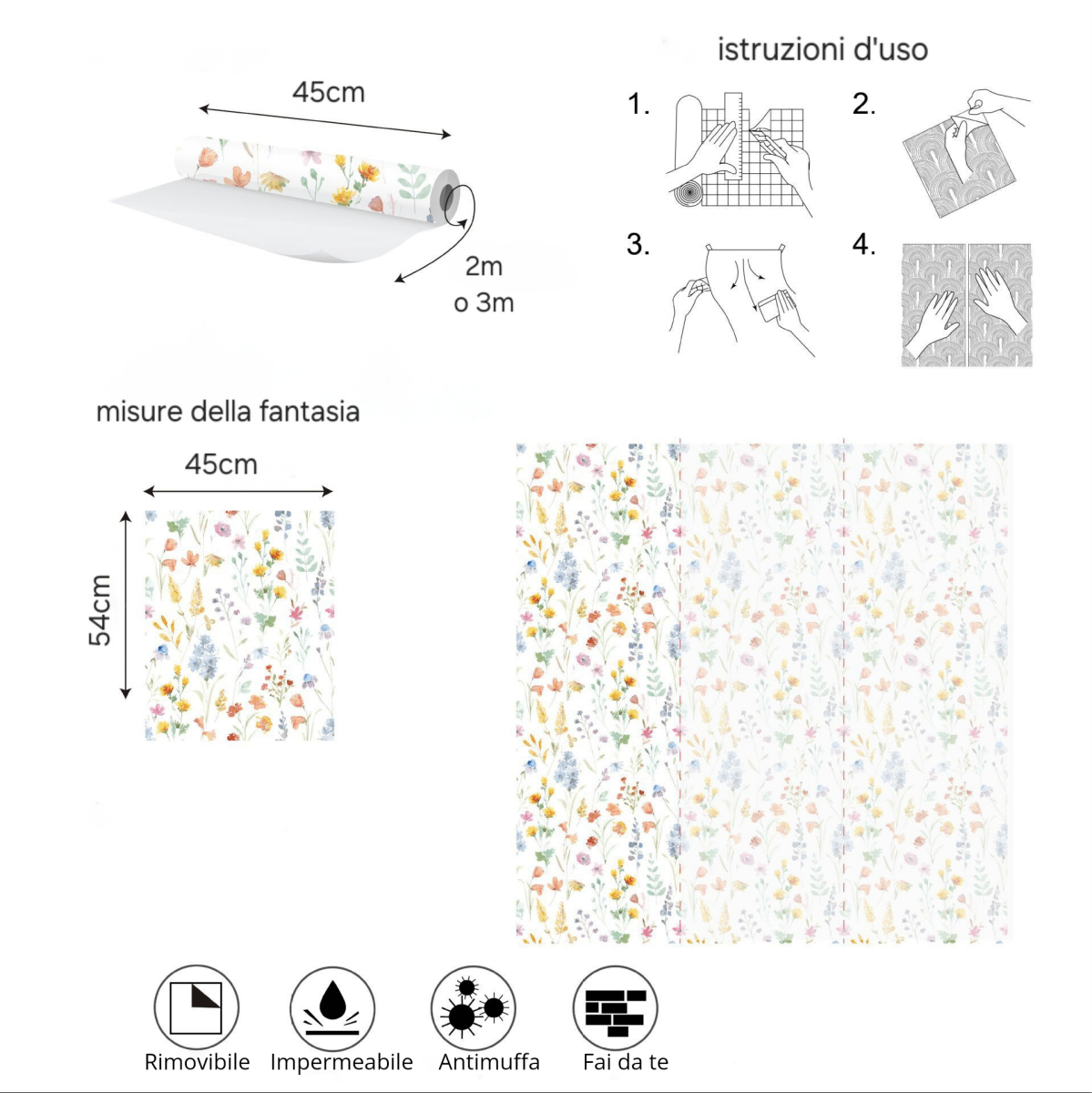 Carta da Parati: Fiori Di Campo - carta da parati - 45x300cm - 