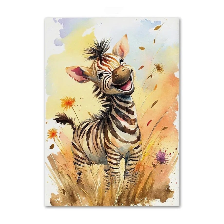 Poster: Cuccioli della Savana - Poster per camera dei bambini con piccoli animali della savana - Zebra - 20x30cm