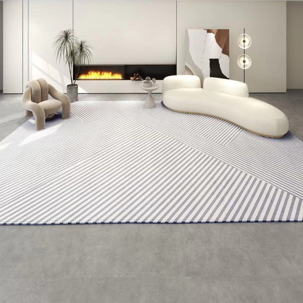 Tappeti Essence Line - Tappeti eleganti rettangolari con righe Beige e blu - Brezza Marina - 100cmx160cm