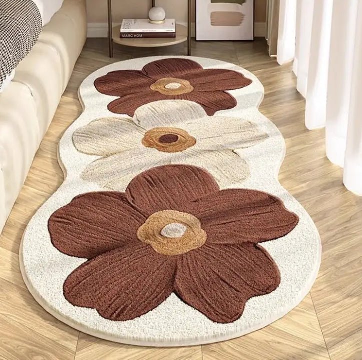 Tappeti Oasi di Fiori - tappeti scendiletto varie misure con fio - Marrone e Beige - 40x120cm