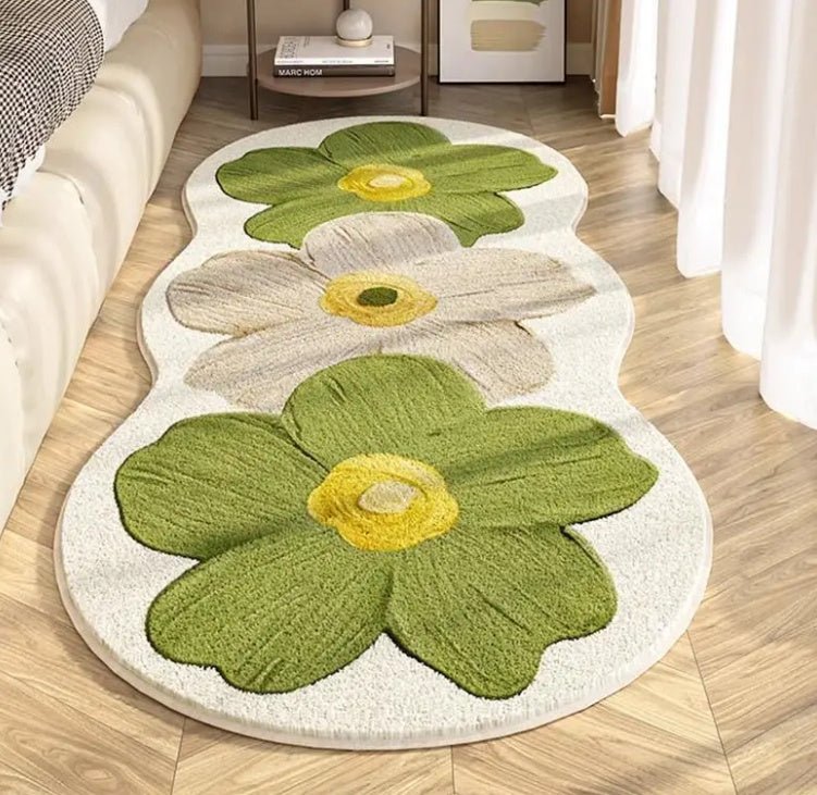 Tappeti Oasi di Fiori - tappeti scendiletto varie misure con fio - Verde e Beige - 40x120cm