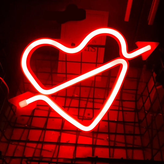 Insegne Neon: Cuore - Insegne al neon, con batterie e presa usb. Led a basso consumo. Vari colori disponibili. - Rosso -