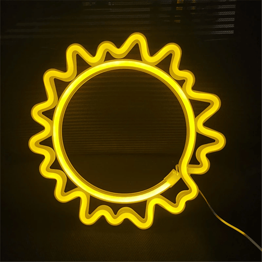 Insegne Neon: Sole - Insegne al neon, con batterie e presa usb. Led a basso consumo. Vari colori disponibili. - Giallo -