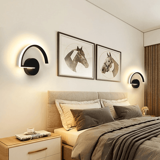 Lampada Semicerchio - lampada moderna a forma di semicerchio, disponbile con luce calda, fredda e neutro. Per soggiorno e camera da letto. - Nera - Luce Calda