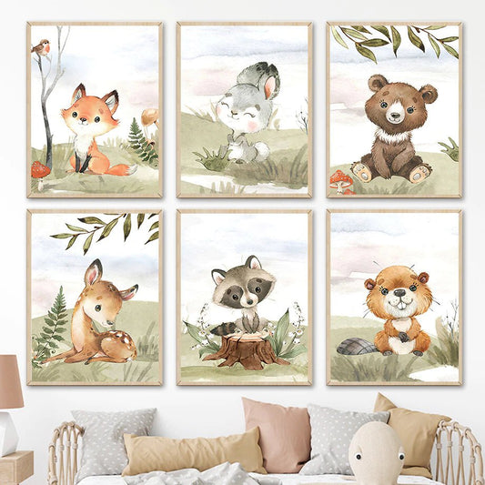 Poster: Animali del Bosco - Poster per camera dei bambini con piccoli animali pieni di gioia e colori. varie misure disponibili ed animali. - Castoro - 15x20cm