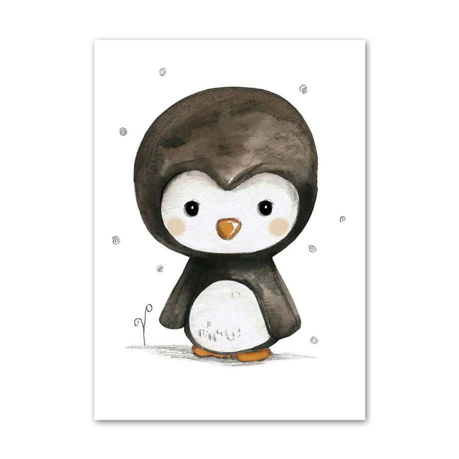 Poster: Cuccioli - Poster per camera dei bambini con piccoli animali pieni di gioia e colori. varie misure disponibili ed animali. - Pinguino - 20x25cm